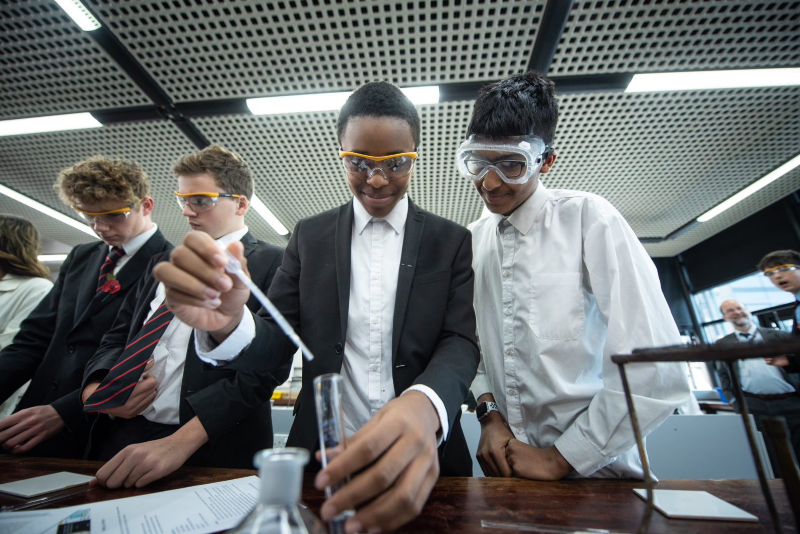 Pupils studying Chemistry at Magdalen College School