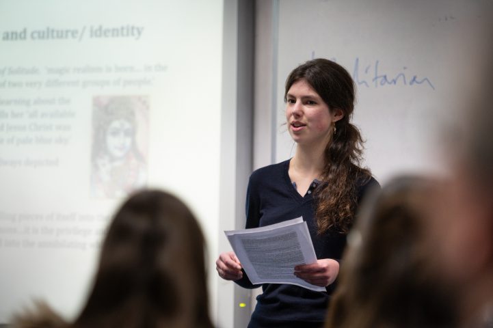 Pupil presenting Theology project at Magdalen College School