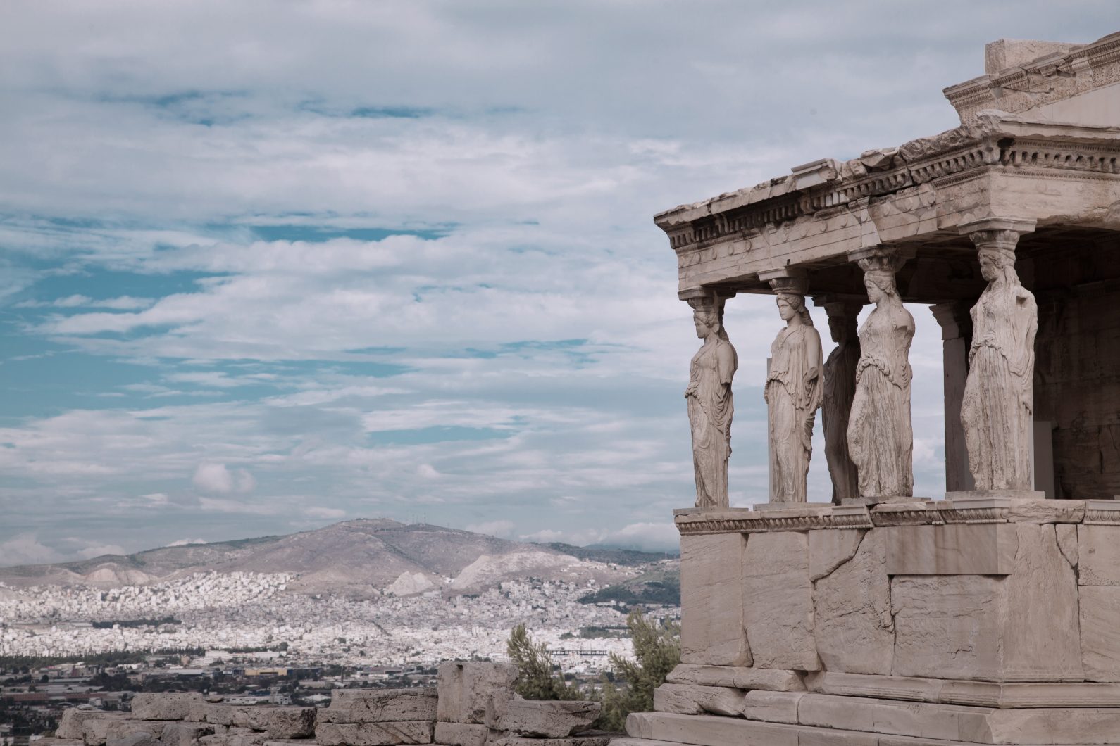 The Parthenon in Greece against a cloudy sky