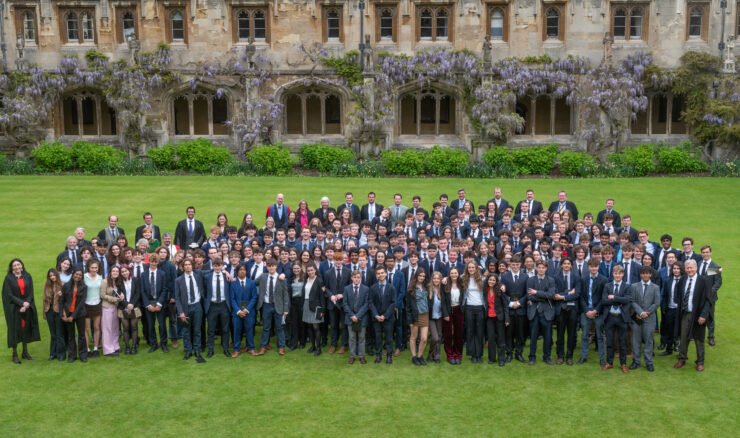 Magdalen College School Sixth Form pupils gather in Magdalen College quad