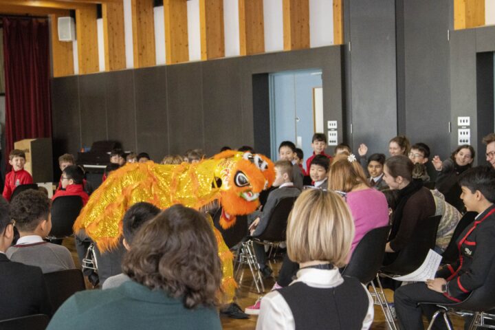 A traditional lion dance to mark the Chinese New Year in our Junior School
