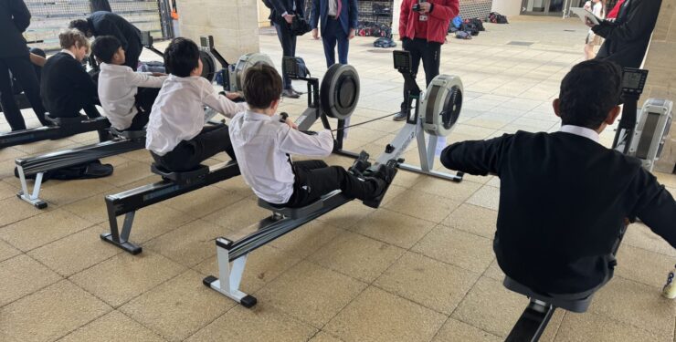 Pupils taking part in rowing challenge