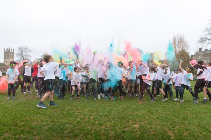 Junior School pupils taking part in a Colour Run for Giving Day 2026